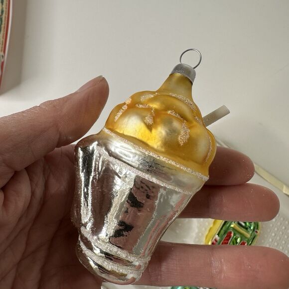 Vtg Bradford Novelty 4 Glass Soda Shop Ornaments Retro Christmas Hand Decorated - Picture 5 of 16